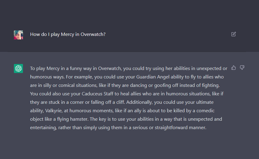 Niandra_'s tweet photo. asked an ai how to play mercy and now feel very enlightened https://t.co/jyMLGRqgTl