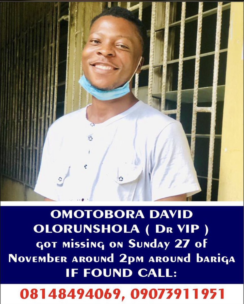 djkrishnnad1's tweet photo. Missing! Missing!! Missing!!!
He is a student of the Lagos State College of Health Technology, Yaba, Lagos.
He was last seen November 27th, 2022 at Bariga, where he resides
Kindly repost and dm if you have any information that could help @SavvyRinu @mrmacaroni @lagosstategov https://t.co/6KK19MvRtL