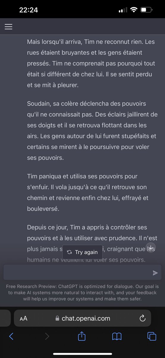 Ok ne vous embêtez plus à acheter des livres pour enfants 😯. Je viens de demander à mon fils ce qu’il voulait comme histoire, et l’IA lui raconte. #ChatGPT 
(En vrai je suis fasciné ça va changer le monde de la création littéraire beaucoup plus vite qu’on l’imagine)