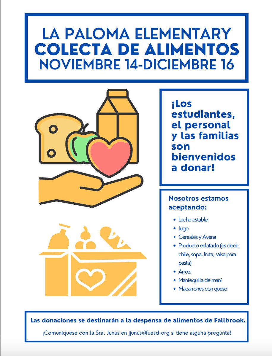 Our Student Community Service Team is continuing the LAP food drive until December 16. See the flyer for more information... Nuestro Equipo de Servicio Comunitario continúa con la colecta de alimentos de LAP hasta el 16 de diciembre. Consulte el folleto para más información.