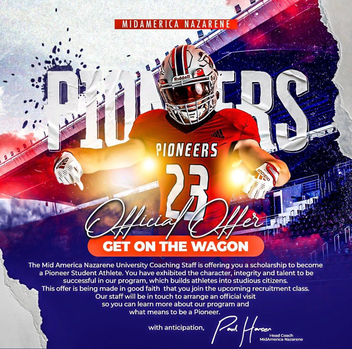 Excited to receive an offer from MidAmerica Nazerine University
<a href="/CoachStarkey20/">Christopher Starkey</a> <a href="/VianneyFootball/">Vianney Football</a>