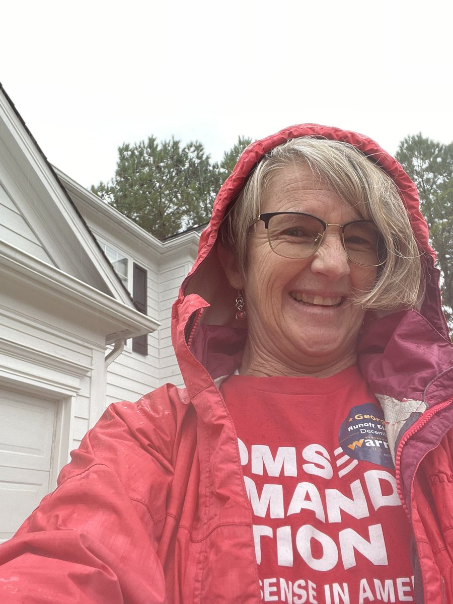 Rain didn’t stop my awesome partner Fran and I from knocking 194 doors today. Great responses. #TeamWarnock #cobbcounty #VoteBlueForDemocracy #VoteBlue #GunSenseCandidate #CommonSenseGunReform @Everytown @ReverendWarnock @MomsDemand