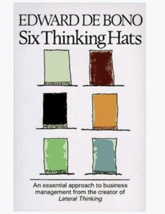 And early days: thinking about thinking unravveled by Edward De Bono: six thinking hats.