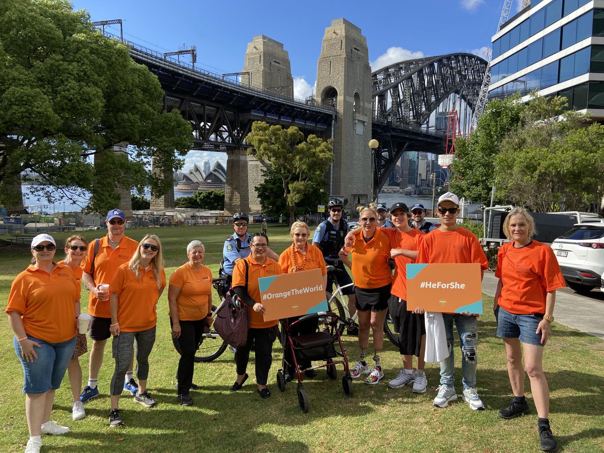 Walking from Milsons Point to Dawes Point over the harbour bridge- dressed in orange for 16 days of activism #zontasaysno ⁦<a href="/ZontaIntl/">Zonta International</a>⁩ ⁦<a href="/ZontaSydBreakie/">ZontaSydneyBreakfast</a>⁩