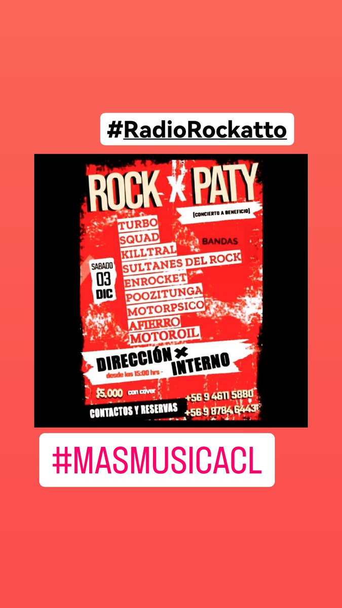 radiorockatto's tweet photo. #DalePlay @colayuta @AzolarBanda @discordiamental @SQUADCHILE @poozitunga!!! #ponleoreja @AlSurdelRock @tocatascl @Musicachilenacl @agendachilenacl @subetuflyer @IMICHILE @parlantecl @Agenda_Musical @DiscosLibresCL @IMICHILE @AgendaPanoramas @musica_popular @rockywrestling @potq https://t.co/zUb76IpOCc