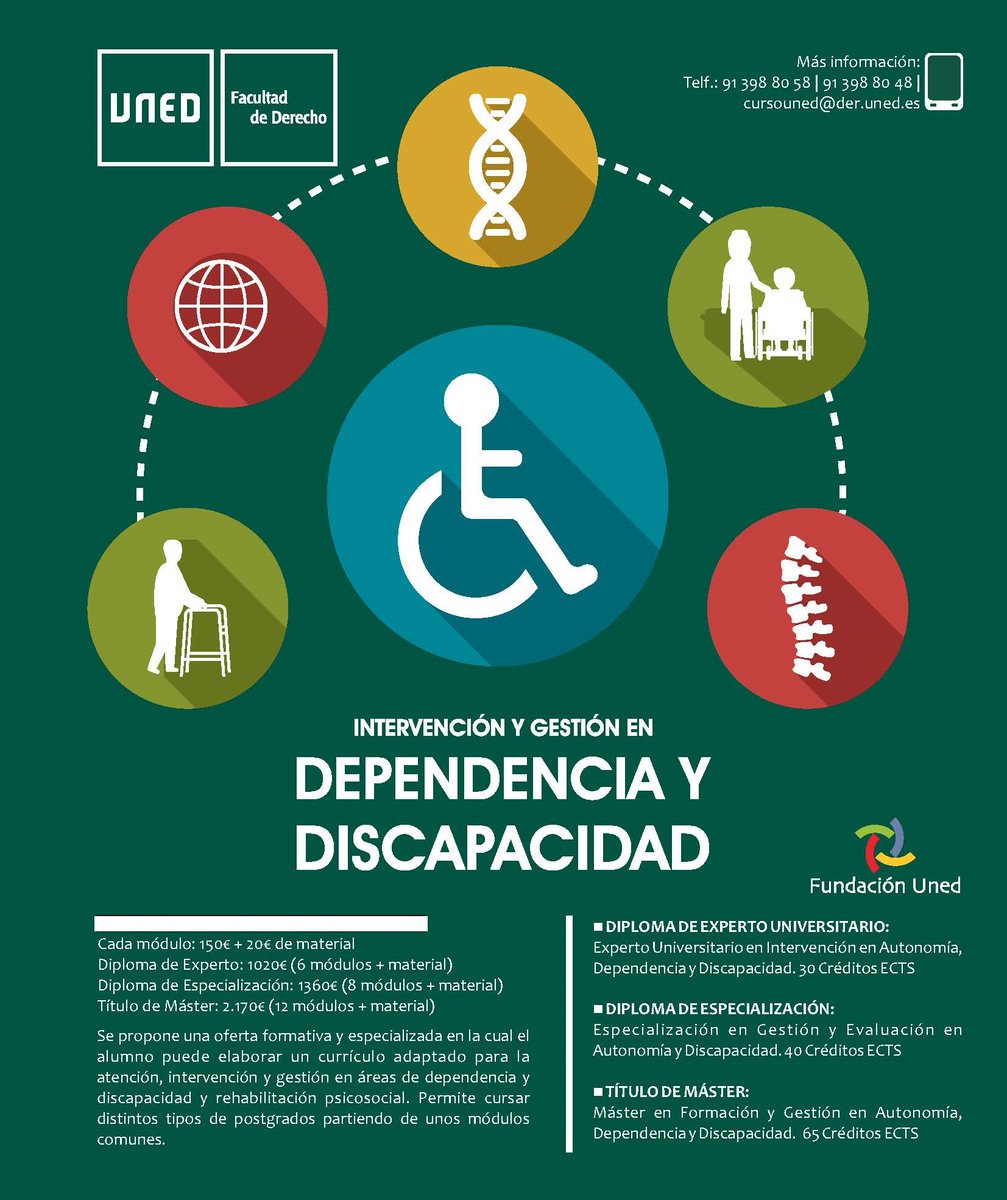 cursouned's tweet photo. #CursoOnline Intervención Gestión #Dependencia y #Discapacidad. 
@FundacionUNED
Tres titulaciones diferentes. Experto 30 ECTS, Especialista 40 ECTS y Máster 65 ECTS.
Más información https://t.co/btC8uIle7o https://t.co/N80c12Dkbk