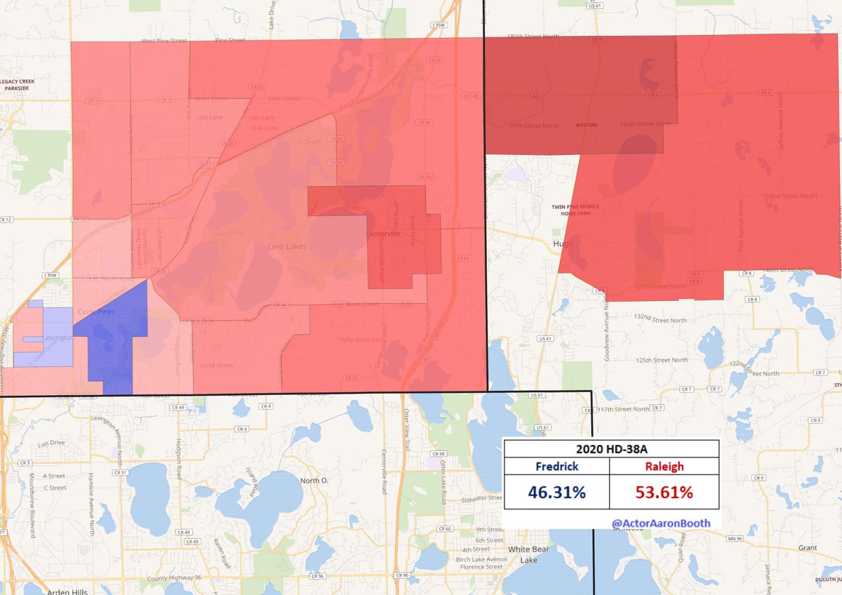 ActorAaronBooth's tweet photo. Last month, @MNfromMN was able to unseat @donaldraleigh in the newly drawn #HD32B which included parts of the old 37A, 37B & Raleigh's own 38A. Raleigh carried the 4 precincts from his old district by 2.8 points, though lost the new parts by 3.7 for a district wide 2.3 point loss https://t.co/Jzw7CxIY3S
