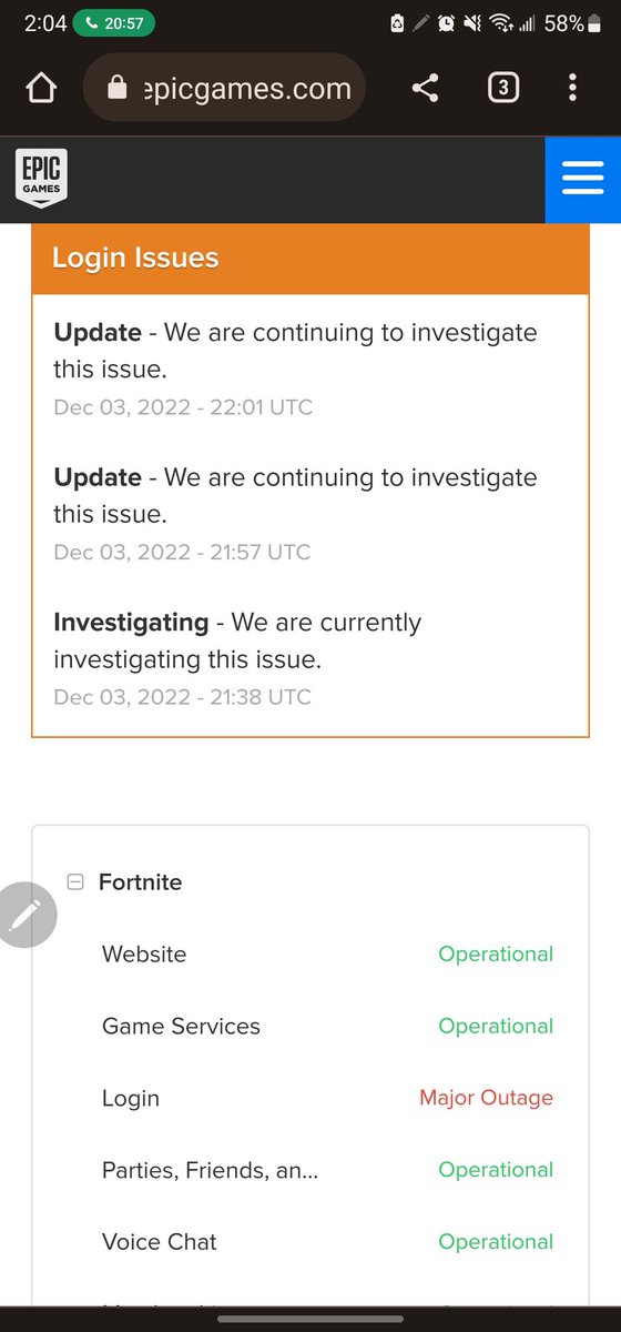 SF_Chiver's tweet photo. @FortniteStatus how about another update that you are investigating it??? https://t.co/ALLEVRLt1d