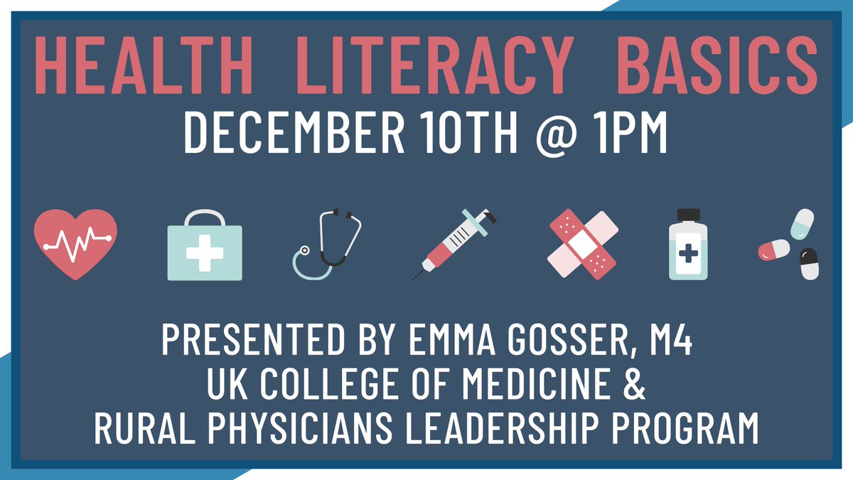 Be sure to join our special guest Emma Gosser, M4 as she presents a beginner's course in understanding healthcare options available to you. Presented by the Rural Physicians Leadership Program and UK College of Medicine, next Saturday at 1pm.