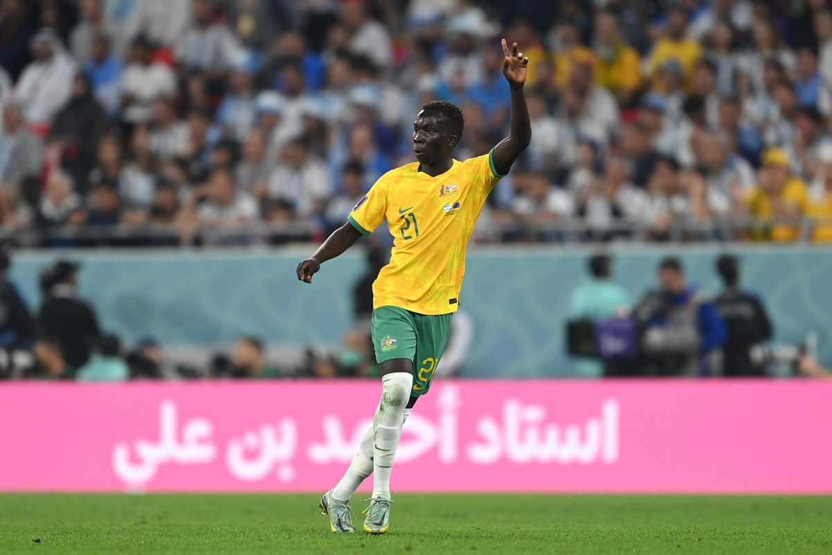 At 18 years and 79 days, Garang Kuol became the youngest player to play in the knockout stages of the @FIFAWorldCup since Pelé in 1958. #Socceroos #GiveIt100 #FIFAWorldCup