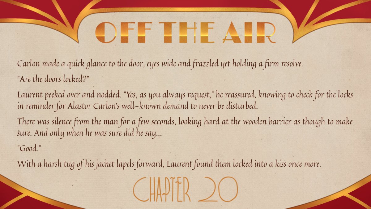 majonez_anna's tweet photo. If you thought  getting hot and heavy at a tailor's parlour was risky... well, it's not near the level of risky those two are capable of.
Curious? Chapter 20 (whew!) of 'Off The Air' coming your way soon. 👀🔞
@MuseVlt 
#Alastor #HazbinHotel #OriginalWork https://t.co/RoF8zYo44B