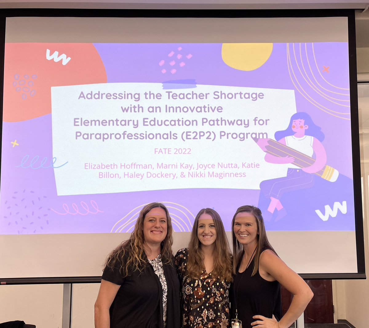 mkay0000's tweet photo. What an honor to co-present with colleagues and our amazing @UCFTeacherEd students today! We launched a new program to support paras on the path to a 4 year Elem Ed degree this year. So happy I was able to teach these amazing aspiring educators this semester, too! #FATE22 ๐ค๐ https://t.co/zUnJ8IKaWc