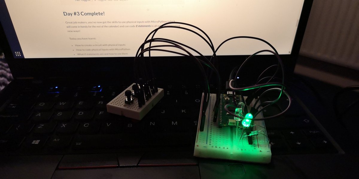 Jeffrey_Roe's tweet image. #Day3 of @ThePiHut #Codemas Advent calendar. Push the button and seeing what happens.