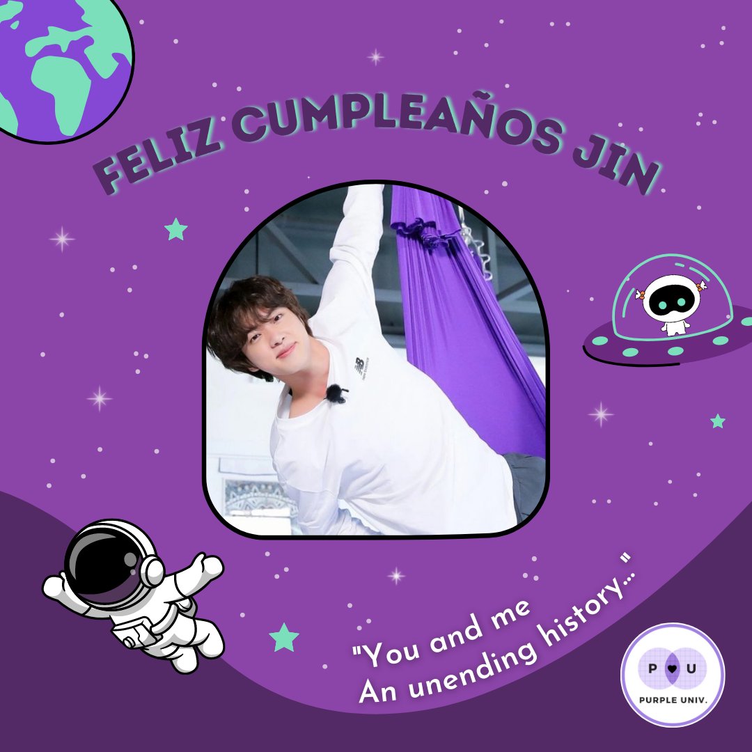 purple_univ's tweet photo. ¡Feliz cumpleaños Seokjin! que tu voz tan dulce y tus palabras tan cálidas sigan reconfortando nuestros corazones 💜🌌
¡Estaremos siempre para ti!
#HappyBirthdayJin 
#JINDAY https://t.co/sOM8vppLBT