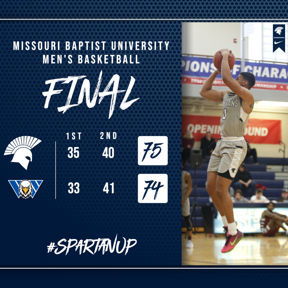 MBUBasketball's tweet photo. Woods steals it, and Andrews seals it!  Tyrell with a three-ball AT THE BUZZER!!! Spartans stay perfect in AMC Play with a win over Williams Baptist!

#SpartanUp  #WinTheDay https://t.co/D4zPNL5K2B