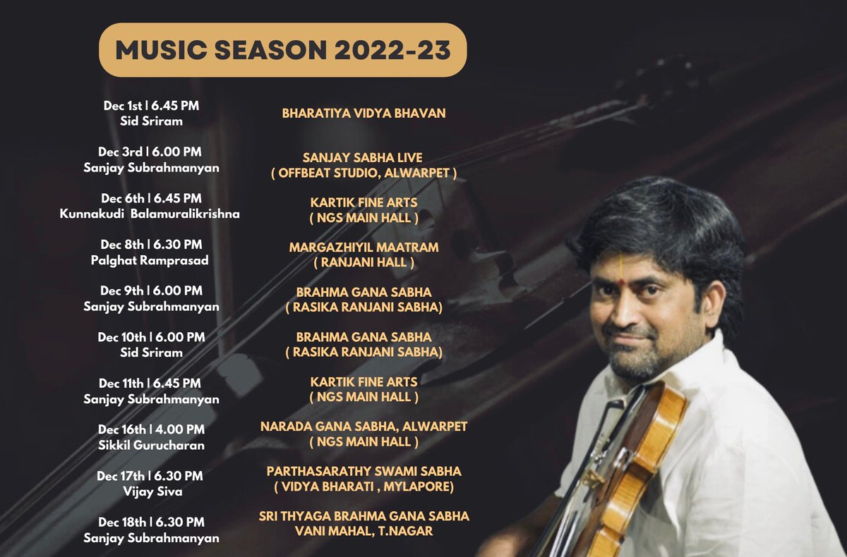 varadarajanviol's tweet photo. My December season schedule. Thanks to Magesh Ramachandran https://t.co/mvolJdXHxS