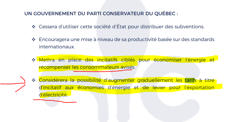 BenjaminStJacq3's tweet photo. @E_Duhaime Je suis d’accord avec vous, il faudrait vraiment pas que les parties politiques souhaitent contrôler les prix de l’électricité pour inciter les Québécois à réduire leur consommation….il faut tous les dénoncer dont le PCQ qui avait à la page 60 de son programme : https://t.co/1iURtdflZT