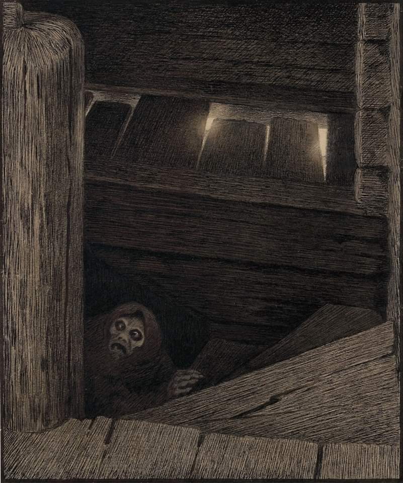 Plague on the Stairs by Theodor Kittelsen, 1900

#theodorkittelsen #norwegianartist #death #illustration #horrorart