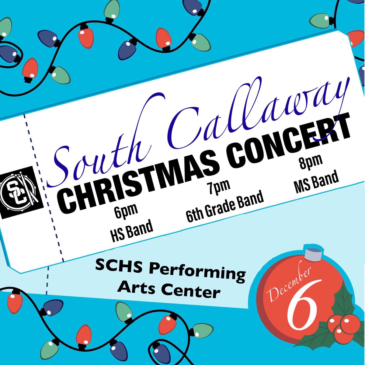 socallawaybands's tweet photo. Join us Tuesday evening for our Annual Christmas Concerts in the SCHS Performing Arts Center. #SCband62 #SCMSbands https://t.co/rOajuMMdfd