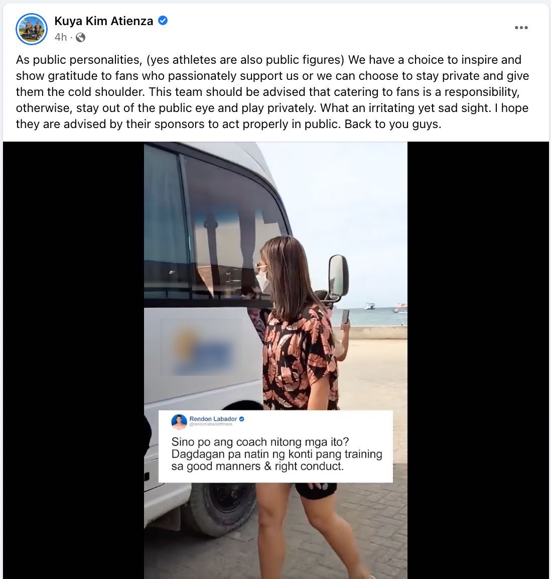 inquirerdotnet's tweet photo. ‘WHAT AN IRRITATING YET SAD SIGHT’

LOOK: TV host and sports enthusiast Kim Atienza advises athletes to cater to fans and to act properly in public after a local volleyball team was called out online for allegedly snubbing fans. https://t.co/xyUA1XOMYr