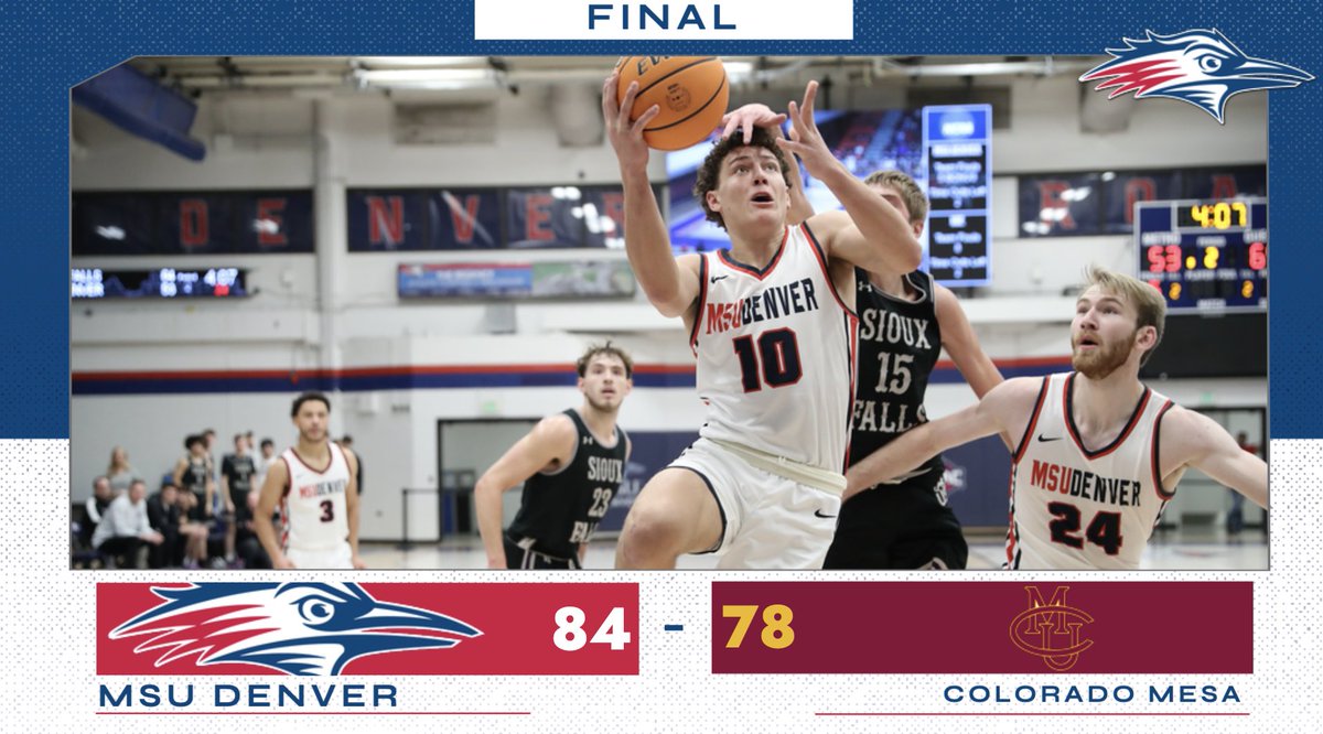 ⏱FINAL | #MSUDenver 84, CMU 78

🏀 Brayden Maldonado: 14 pts, 4 rebs, 7 ast, 1 stl
🏀 Jaden Kennis: 14 pts, 2 rebs, 2 ast, 1 blk, 1 stl
🏀 Tyrei Randall: 13 pts, 5 rebs, 5 ast, 2 stl
🏀 Caleb McGill: 13 pts, 5 rebs, 1 ast, 1 blk, 2 stl

THAT'S A ROADRUNNER DUB 🤑

#GetRowdy🔴🔵