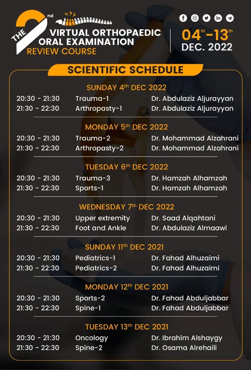 Don’t miss out the 2nd Virtual Orthopedic Oral Examination Review Course.
If you have not registered yet, use the link below to join the first session this evening

thechapter.academy/courses/2ndOrt…