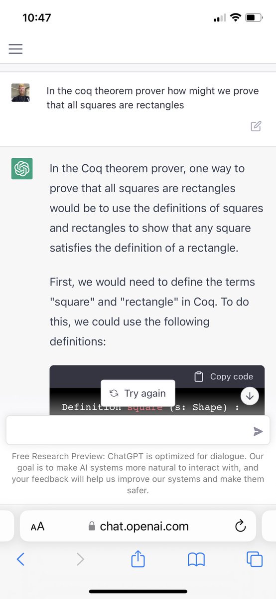 loophole_labs's tweet image. Well, this got interesting. #chatgpt #theoremproving