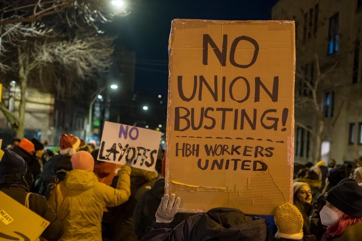 sarahdashji's tweet photo. Today @HBHWorkers rallied and protested the proposed layoff of over 100 employees by @howardbrownhc. They demanded #HBHNoLayoffs and that management #ChopFromTheTop instead of from #EssentialNotDisposable workers who provide vital services to Chicago’s LQBTQIA+ community. https://t.co/8cGirKEWQz