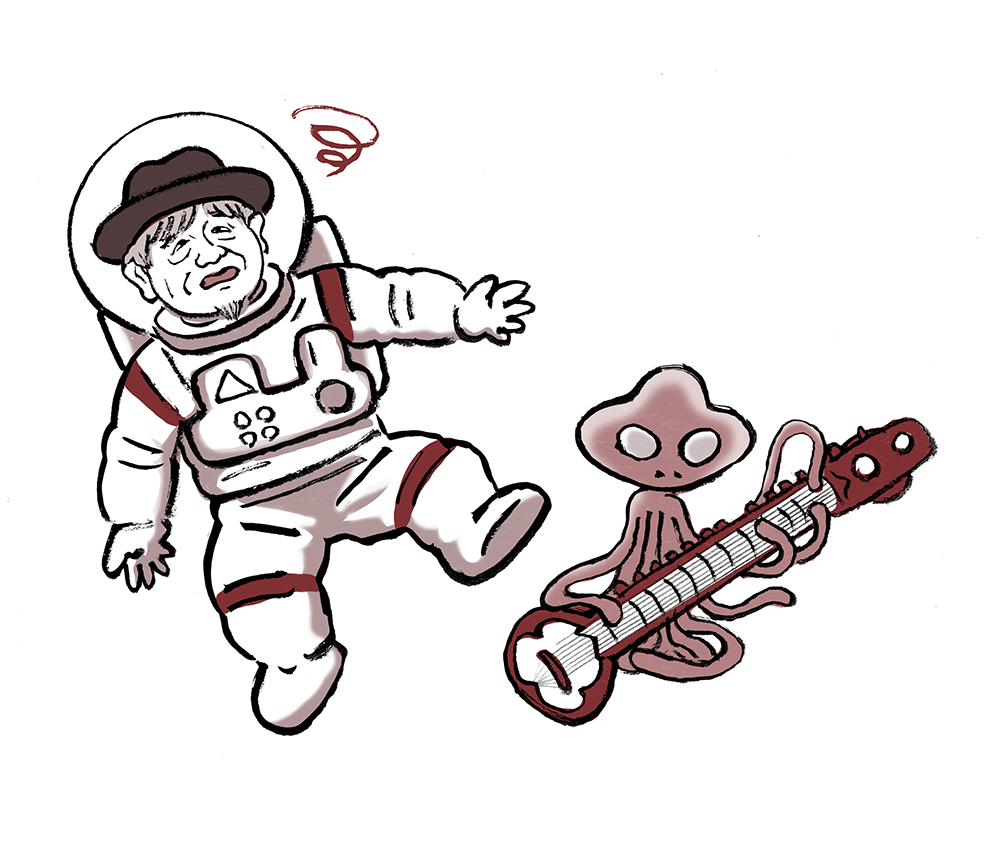 alien instrument guitar white background astronaut simple background 1boy  illustration images