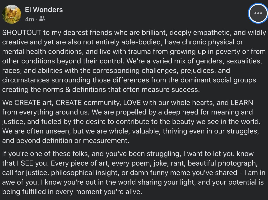 ellabirt's tweet photo. Something I wrote for my close friends, but I know it applies to so many of us, and we all need to feel supported and witnessed. 💜 https://t.co/fXvMrgTLCW