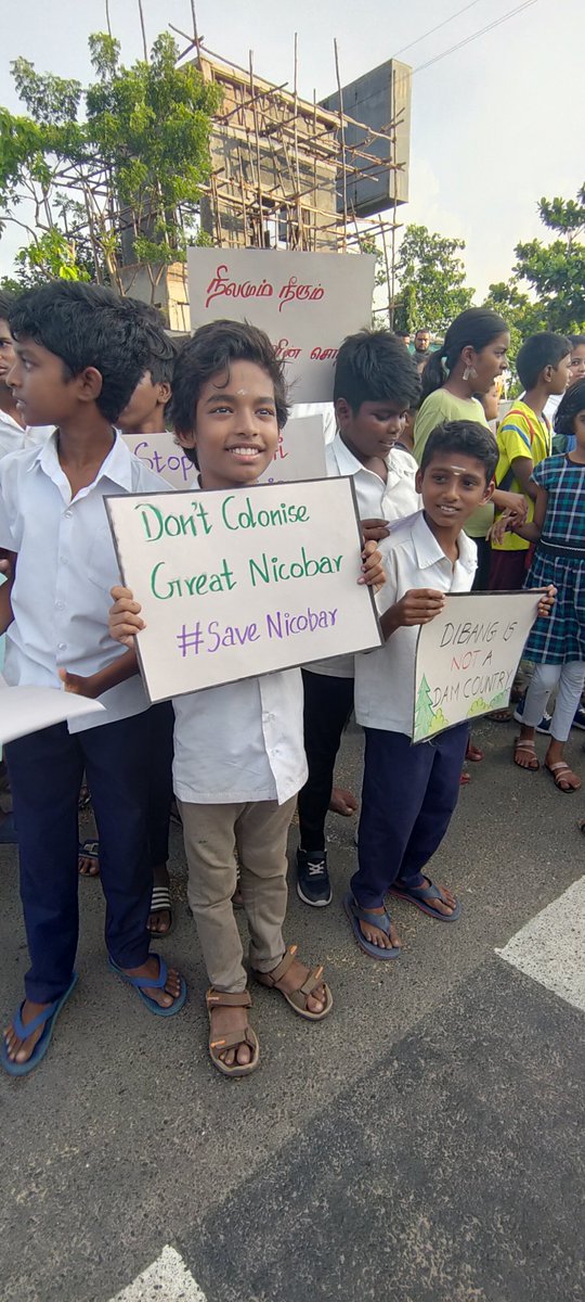 Chennai stands with the Shompens of Great Nicobar who may not even know that GoI is planning to wipe them out. #SaveNicobar placard at Namma Chennai, Namma Future rally.