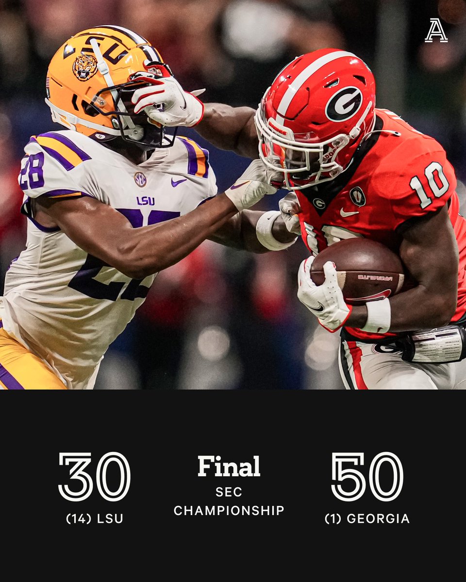 TheAthletic's tweet image. Georgia puts up 50 on LSU in the #SECChampionship 👀