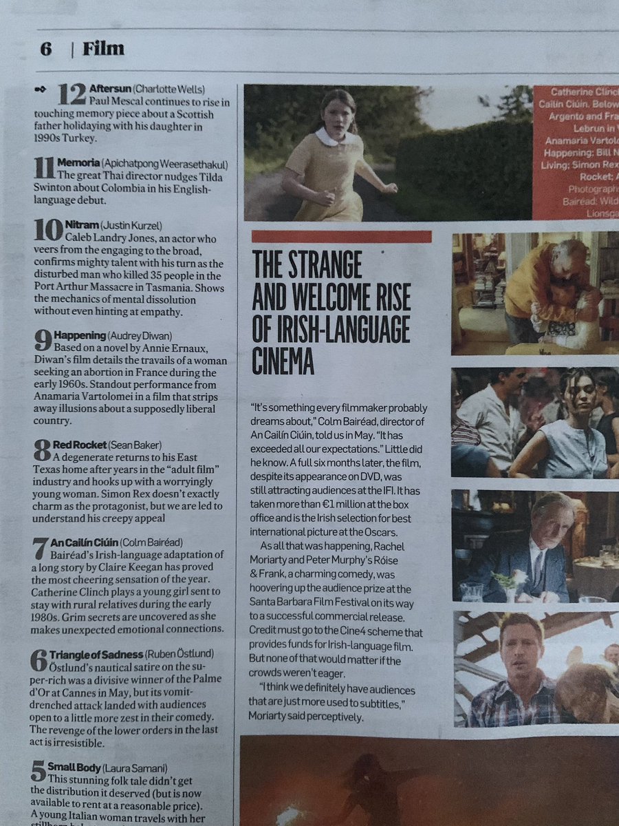 quietgirlfilm's tweet photo. #AnCailΓnCiΓΊin ar leathanach tosaigh an Irish Times inniu! So great to see #TheQuietGirl by @ColmBairead on the front page of the @IrishTimes today and listed as one of the top 10 films of 2022! What a year! #filmsoftheyear #BestInternationalFeatureFilm https://t.co/4XOQUUlNzo