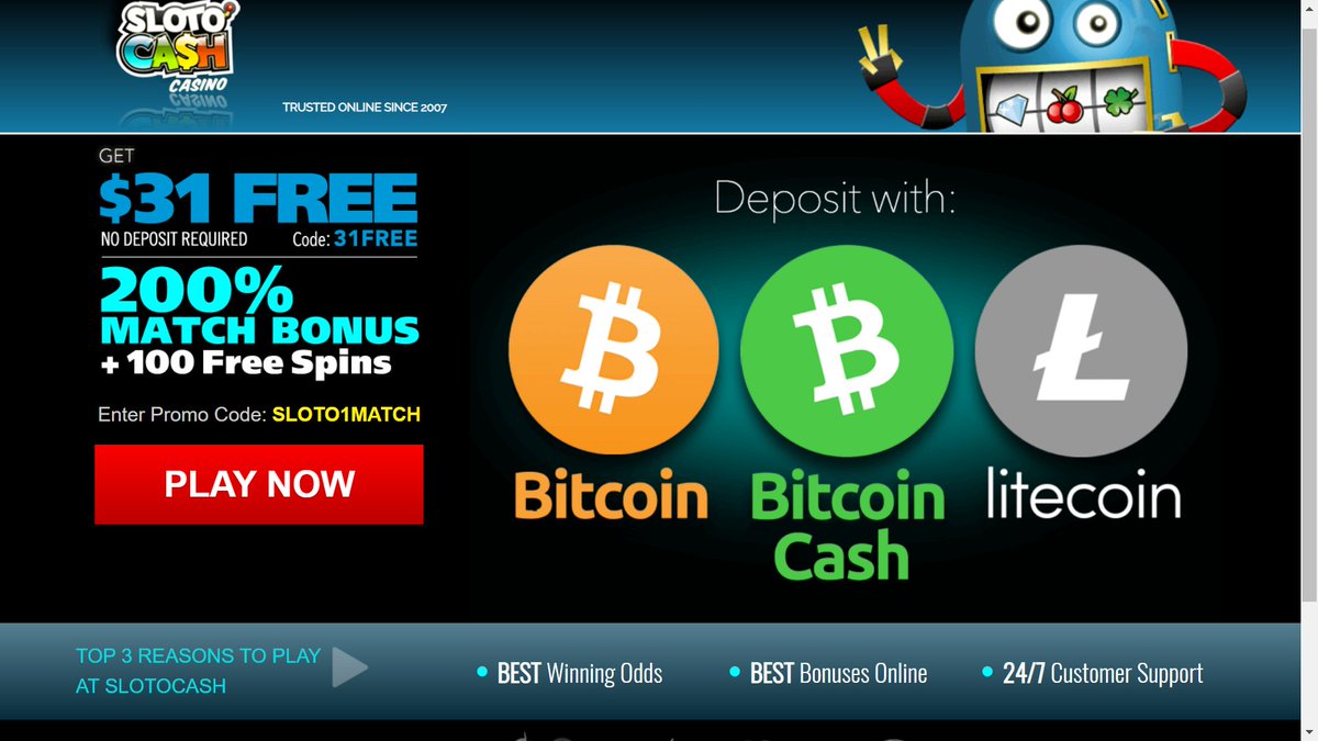 NewFreeSlotGame's tweet photo. Sloto Cash Casino $31 NO DEPOSIT Cryptocurreny Bonus @ https://t.co/DMNH4tbtyT REALMONEY #Slotocash #Slotocashcasino #NDB #nodepositbonus #casino #slotMachine #slotgames #fun #Bitcoin #Cryptocurrency #Free #Realplay https://t.co/LziICBZlnc