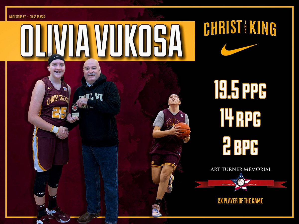 CTKWBBALL (@ctkwbball) on Twitter photo Congratulations to Olivia Vukosa on receiving 2X Player of the Game award for the Lady Royals! <a href="/OVukosa/">Olivia Big”O” Vukosa</a> averaged 19.5ppg/14rpg/2bpg at the Art Turner Memorial! #christtheking #ckladyroyals #ladyroyalsbasketball #nikebasketball #lebron #weareCK #back2back Congratulations to Olivia Vukosa on receiving 2X Player of the Game award for the Lady Royals! <a href="/OVukosa/">Olivia Big”O” Vukosa</a> averaged 19.5ppg/14rpg/2bpg at the Art Turner Memorial! #christtheking #ckladyroyals #ladyroyalsbasketball #nikebasketball #lebron #weareCK #back2back