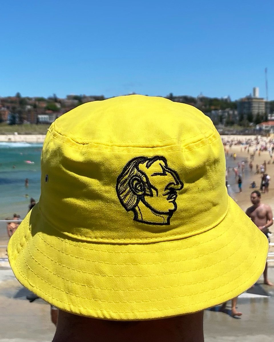 pepesaya's tweet image. The Pepe Saya yellow bucket 🎩 hat - looking good 👍💥💛

#sun #sand #slipslopslap #pepesaya #australia #bondi #butter #merch