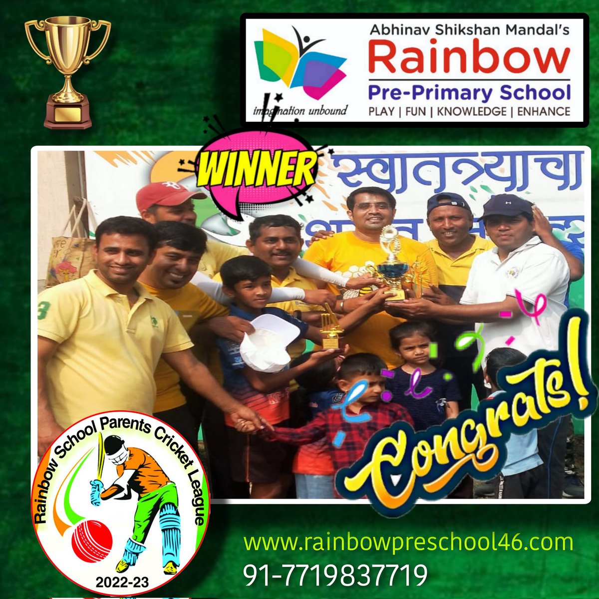 rainbow_pune's tweet photo. #RainbowSchoolParentsCricketLeague #RSPCL 
To enhance the importance of play, teamwork and team spirit among our students we school &amp; parents jointly organised Rainbow School Parents Cricket League. https://t.co/b0a7a1W6u9