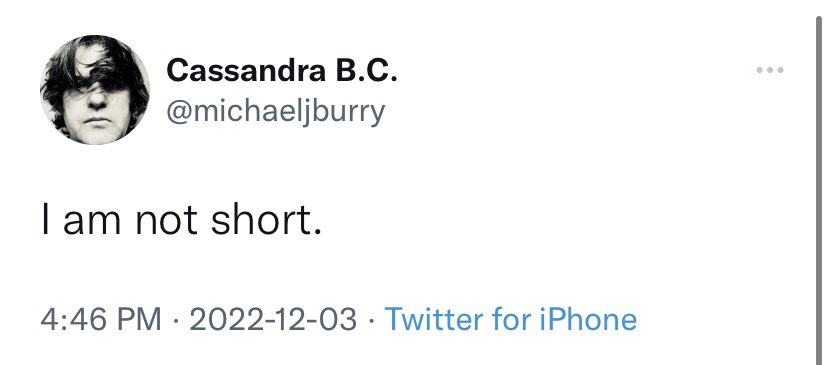 JUST IN: Michael Burry has just said he is not short.