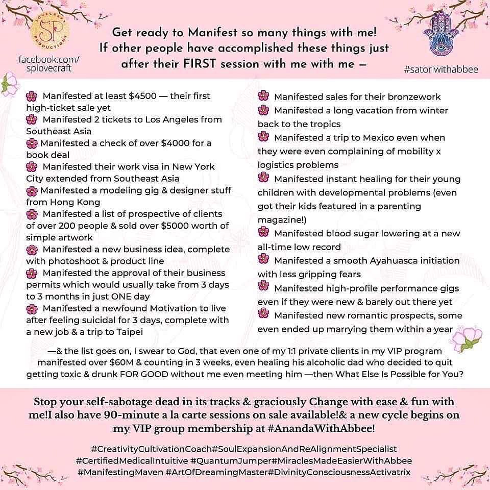 shdwphyre's tweet photo. Join me for my next #MindblowingManifestationsWithAbbee online event before #NYE2022!
#SatoriWithAbbee
#SoulSurgeon
#CreativityCultivationCoach
https://t.co/MwUnAYnSHa https://t.co/fbQs18y4H6