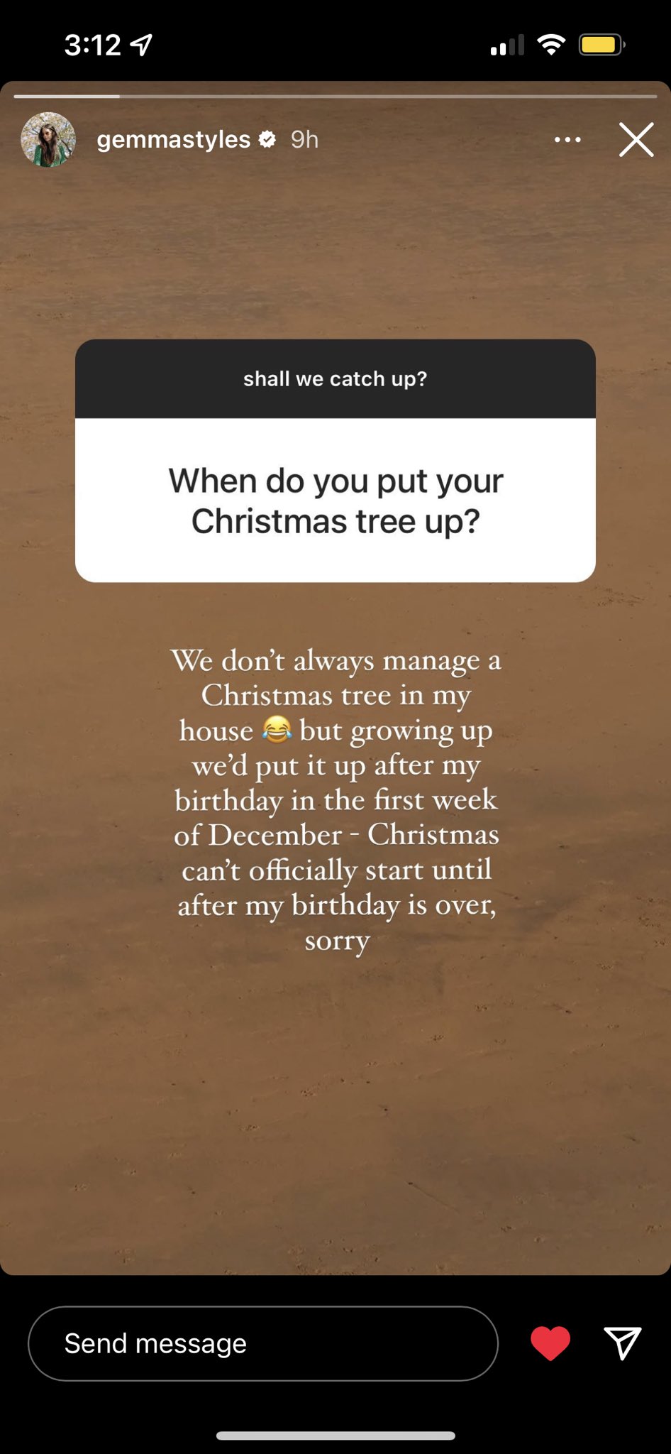 Happy birthday Gemma Styles and thank you for replying to my question about Christmas trees  