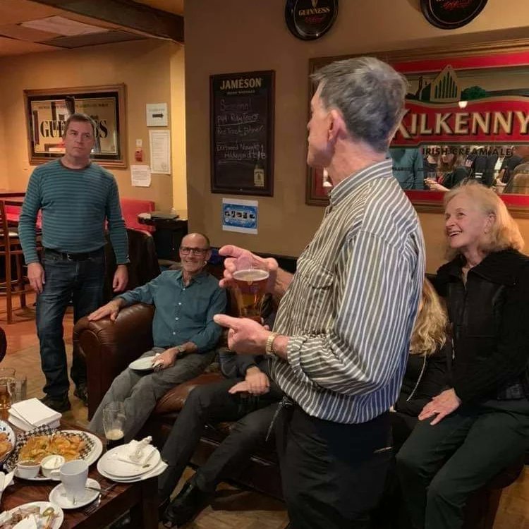 ClubLocarno's tweet photo. There's all kind of chit chat, deep conversation, &amp;  speeches at our Winter Holiday Party at @TheWolfAndHound, 3617 West Bway, Sat Dec 10, 7pm
 Guests are welcome!! Please register in advance $14: 🍔🍺: 
https://t.co/0DpMR7LqHW
📸 Party 2019! https://t.co/R64IR7xRcX
