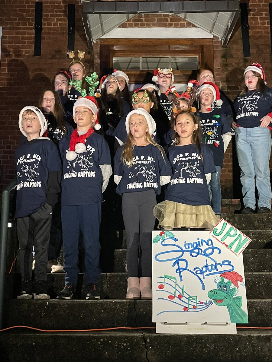 JackPNixSchool's tweet photo. Jack P. Nix Singing Raptors spread holiday cheer tonight on the Old Courthouse steps minutes before the Christmas Parade in Cleveland! We are so proud of you guys!🎶🎄❤️ https://t.co/nZPRxa6zB7
