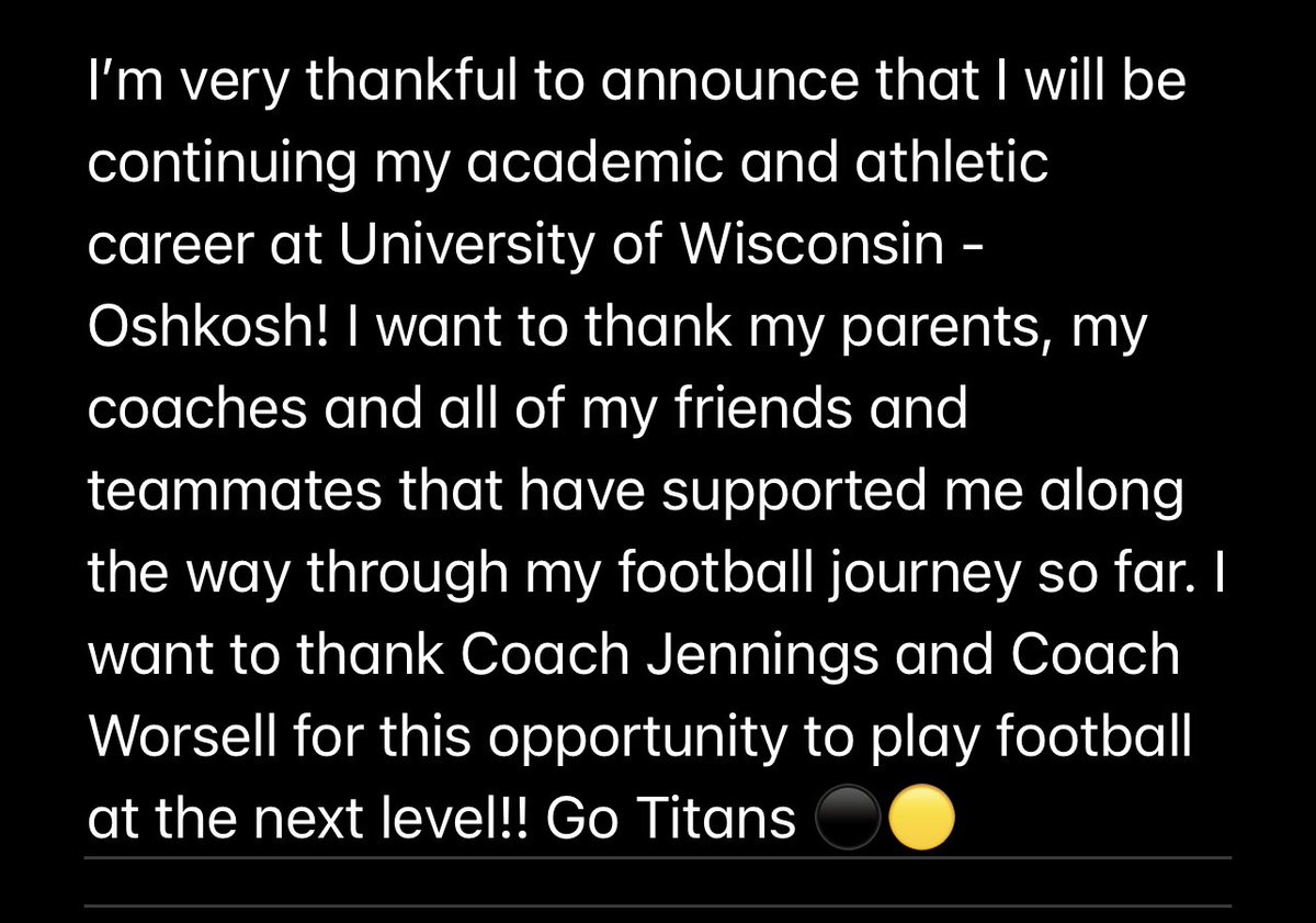 EliNothdorf's tweet photo. Excited for the next 4! @UWOFootball @Coach_Worsell @PeteyBananas @McHenryFootball @coachbeard @CoachSaboFIST @FISTFootball https://t.co/hoW7tD99hc