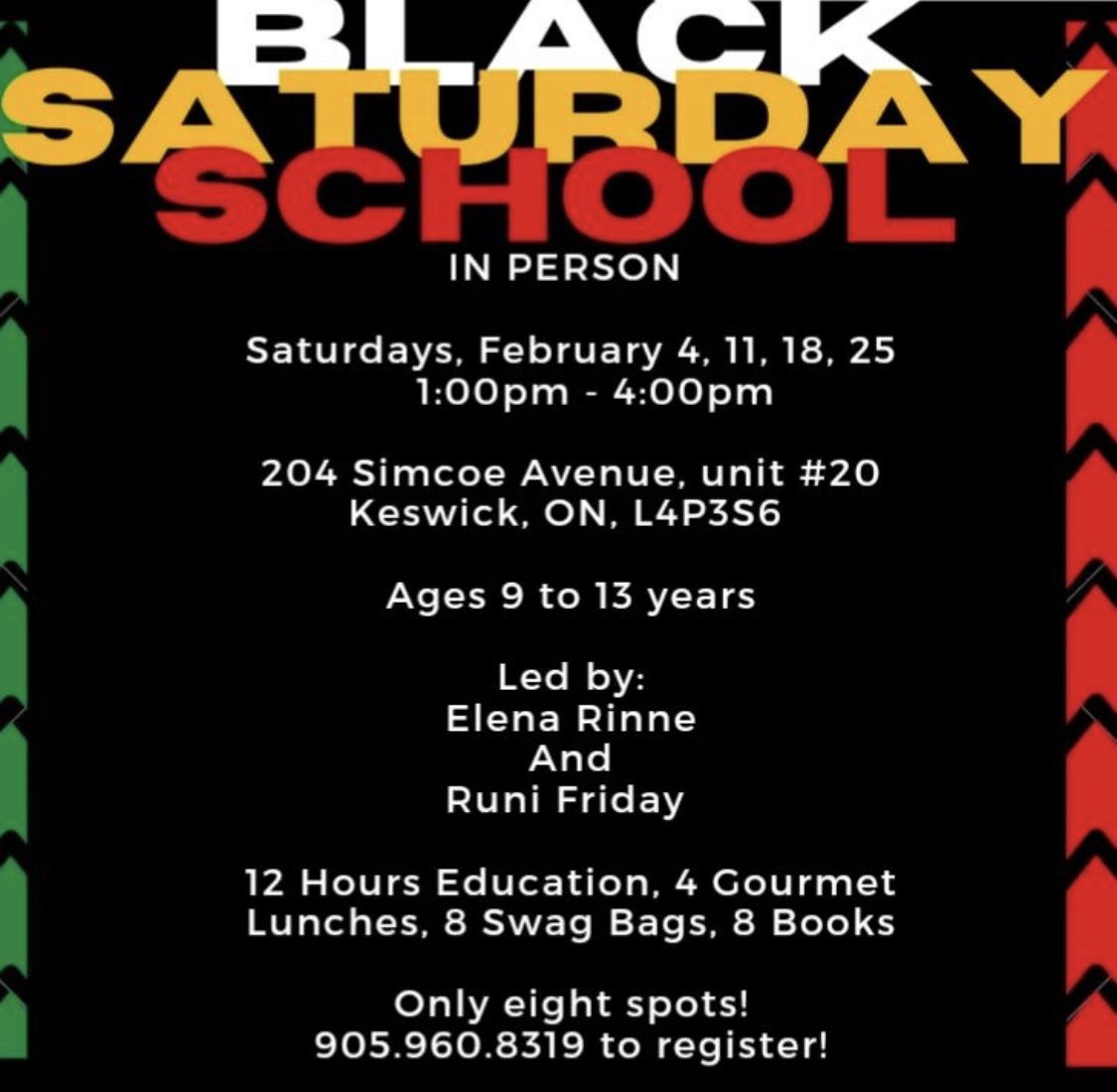 Black York Region Youth (@byryouth) on Twitter photo Repost @blacksaturdayschool 
•
•
•
Black Saturday School continues February 2023, IN PERSON with a fresh take on our third original History Series, Black in Canada!
Dates: Saturdays, February 4, 11, 18, 25
Time: 1:00pm to 4:00pm
Location: 204 Simcoe Ave. Unit #20 Repost @blacksaturdayschool 
•
•
•
Black Saturday School continues February 2023, IN PERSON with a fresh take on our third original History Series, Black in Canada!
Dates: Saturdays, February 4, 11, 18, 25
Time: 1:00pm to 4:00pm
Location: 204 Simcoe Ave. Unit #20