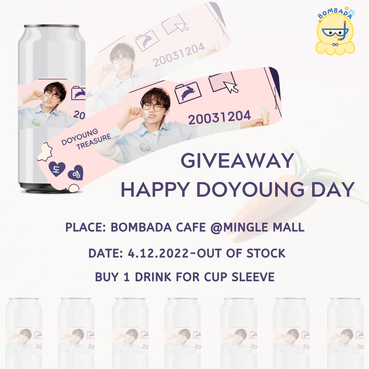 bombada_cafe's tweet photo. 🍋GIVEAWAY🍋
✨ซื้อ 1 เครื่องดื่ม/ Cup Sleeve 1 ชิ้น✨
📍BOMBADA CAFE 
(Mingle Mall ม.กรุงเทพ)
☀️4 December-Out of stock
🕝11.30-21.30 hrs.
🌙มีจำนวนจำกัดนะคะ🌙
#HAPPYDOYOUNGDAY
#PpirotongtongDoyoungDay
#구름사이_별사이_도영생일
#ドヨンのハートにピロトントン https://t.co/Zc38QbU7WP