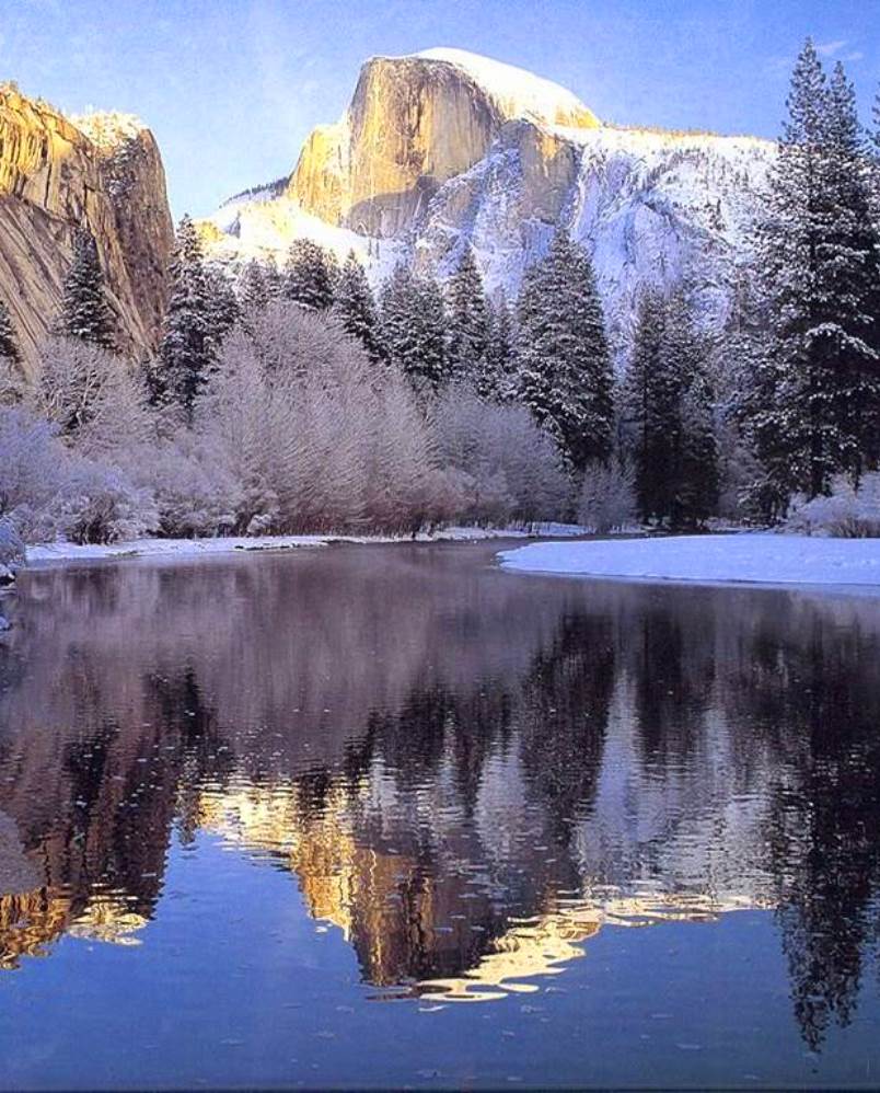 Snowy El Capitan in Yosemite National Park's winter