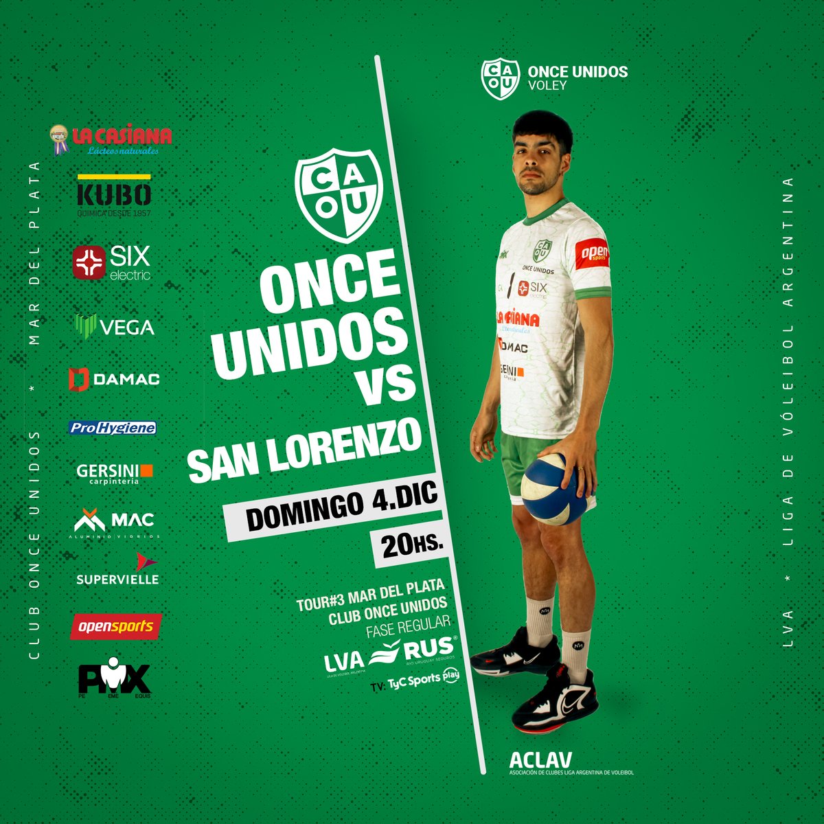#LVARUS Tour#3 Mar del Plata
Fase Regular
Liga de Vóleibol Argentina
Temporada 22/23💪💚🇳🇬
.
Día👇
DOMINGO 4.DIC
Horario👇
🇳🇬 20:00hs
Lugar de juego👇
Club Once Unidos
ONCE UNIDOS VS SAN LORENZO

.
.
<a href="/clubonceunidos/">Club Once Unidos</a>  
<a href="/VoleyACLAV/">Liga de Voleibol Argentina ACLAV</a> 
<a href="/DeportesMGP/">Deportes Mar del Plata</a> 
<a href="/mardelplata/">Turismo Mar del Plata</a>