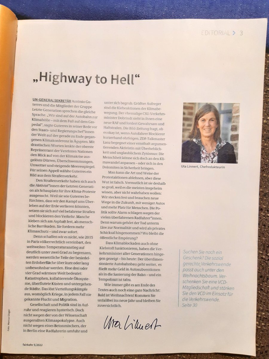 ... Soli von unerwarteter Seite:
#UtaLinnert (Chefredakteurin des Magazins @fairkehr vom <a href="/VCDeV/">VCD</a>) hat im aktuellen Editorial wunderbar empathische Worte gefunden.
💚💚💚

<a href="/AufstandLastGen/">Letzte Generation</a>