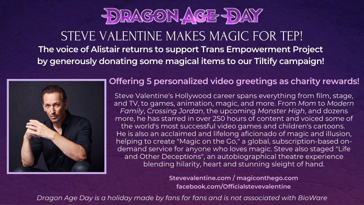 UnofficialDADAY's tweet photo. “You know, one good thing about the Blight [and Dragon Age Day] is how it brings people together.”

@Stevevalentine joining us for #DragonAgeDay has us so out of our minds excited we might even lick a lamppost this winter! https://t.co/UO5lDIcZdZ