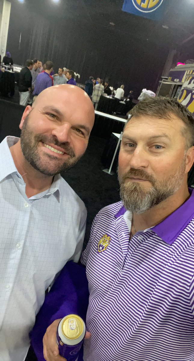 morganpap12's tweet photo. Got to finally meet this guy today @MattMoscona @LSUfootball fought their asses off…..possibly just got a glimpse of the future 🤔.  Overall not a bad 18th birthday for my son @BraedenMorgan4 https://t.co/F6uhTKBEeq